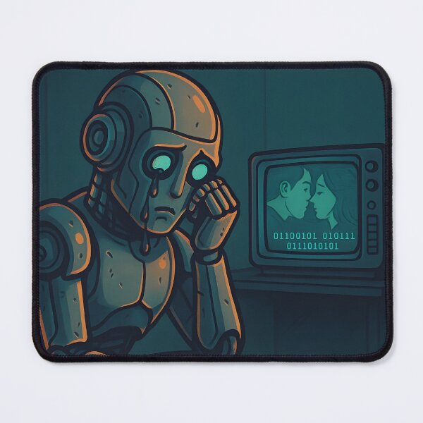 Item preview, Artificially Emotional – Sad Robot Watching Romance designed and sold by VoidBloom Studio.
