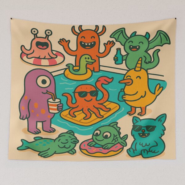 Item preview, Bizarre Pool Party – Fantastic creatures celebrate surreal! Quirky creatures, fun, color & pure chaos designed and sold by FotoworldEdel.