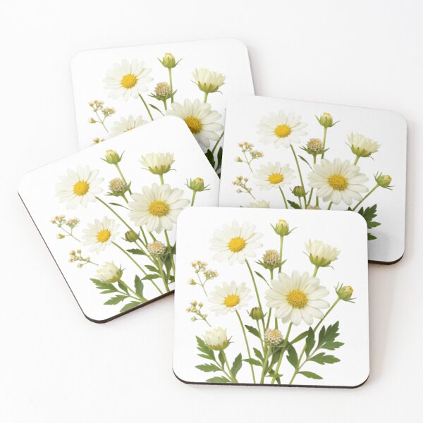 Item preview, Cluster of White Daisies with Yellow Centers on Black Background designed and sold by Creative88Art.