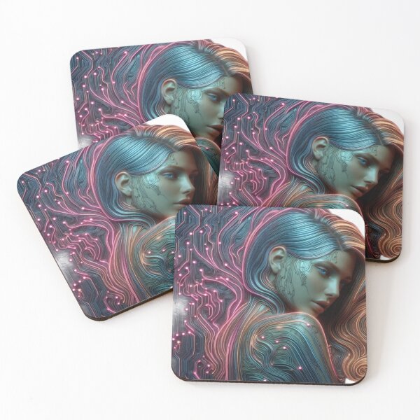 Item preview, Digitally Rendered Woman with Glowing Circuit Like Patterns designed and sold by Creative88Art.