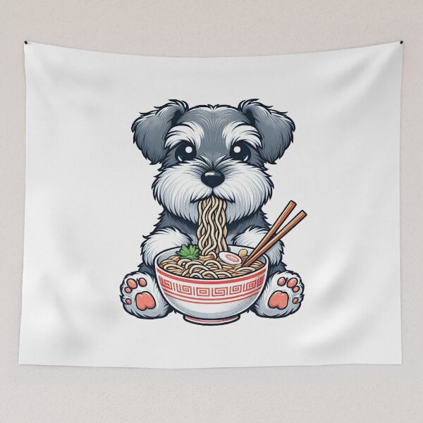 Item preview, Schnauzer Anime Dog Eating Ramen Noodles designed and sold by doodIllustrate.