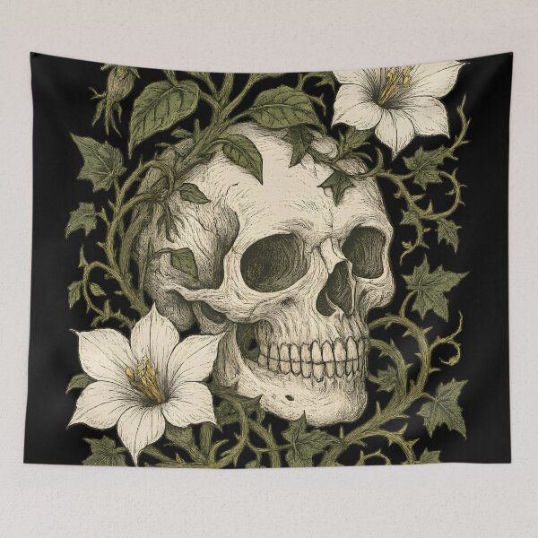 Item preview, Floral Skull Sticker – Botanical Gothic Vintage Art designed and sold by MysticArtisan.