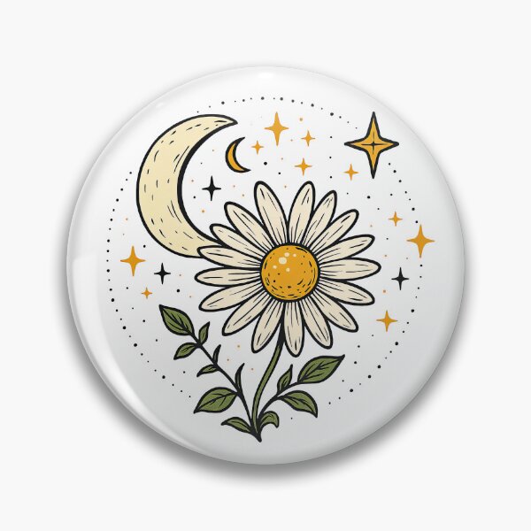 Item preview, Whimsical Moon and Daisy Flower Night Art designed and sold by ArtfulWeave.