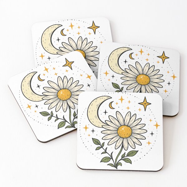 Item preview, Whimsical Moon and Daisy Flower Night Art designed and sold by ArtfulWeave.