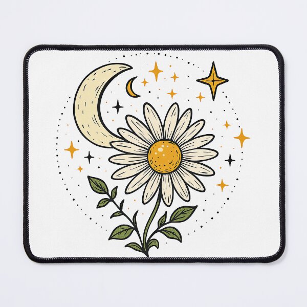 Item preview, Whimsical Moon and Daisy Flower Night Art designed and sold by ArtfulWeave.