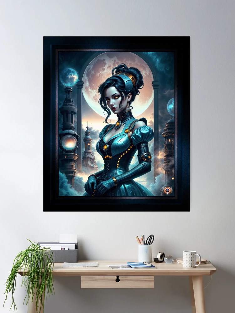 An Ethereal Steampunk Beauty Amidst A Fantasy Victorian Cityscape Stunning AI Concept Art by Xzendor7 Room Decor Poster Art Print