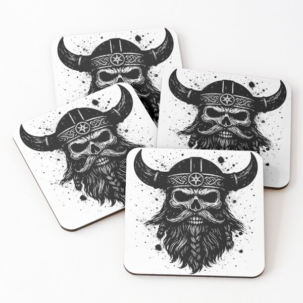 Item preview, Viking Skull with Horned Helmet and Norse Beard designed and sold by ArtfulWeave.