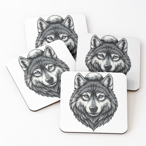 Item preview, Full Moon Wolf Head Monochrome Artwork designed and sold by ArtfulWeave.