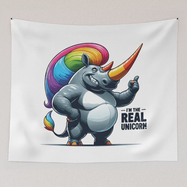Item preview, Funny Rainbow Rhino I'm The Real Unicorn Cartoon Design designed and sold by Coowo22.