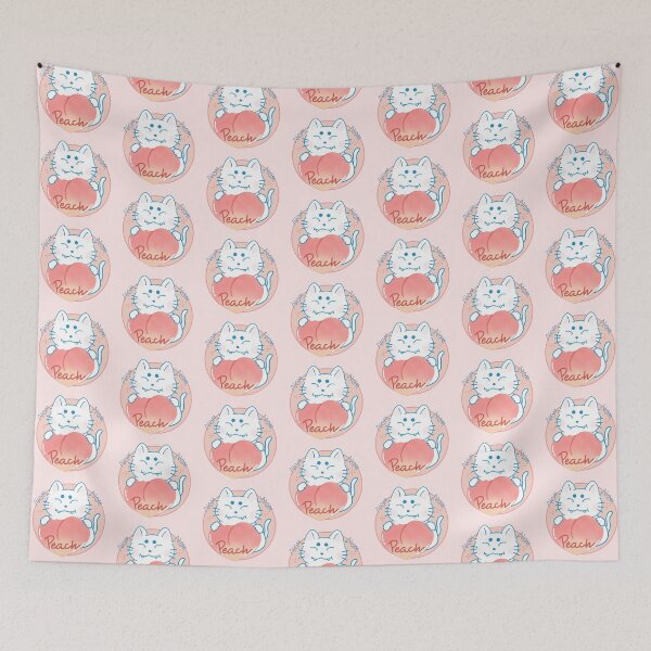Item preview, White cat eats peach designed and sold by luvissaya.