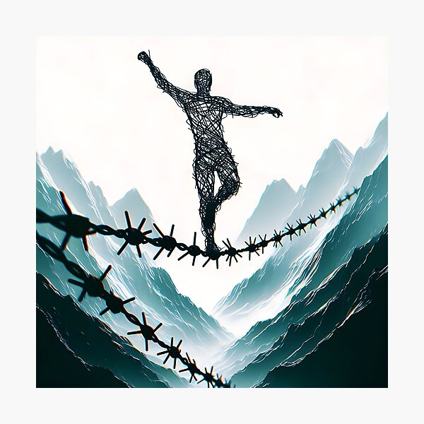 Item preview, Man of Wire on a Barbed Wire Tightrope, Ai Generated Art    designed and sold by Anna Chidiac.
