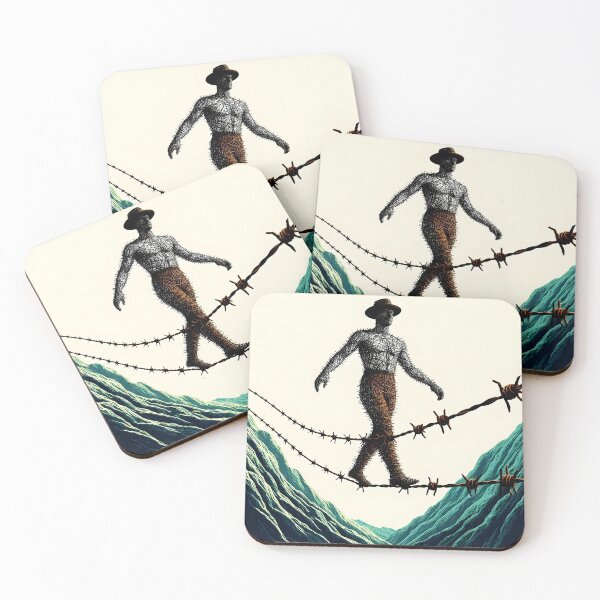 Item preview, Man of Wire on a Barbed Wire Tightrope, Ai Generated Art    designed and sold by ACC .
