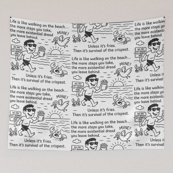 Item preview, Funny Existential Beach Walk Meme with Fries designed and sold by DoodleManArt.