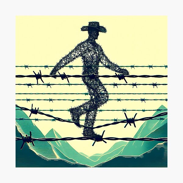 Item preview, Man of Wire on a Barbed Wire Tightrope, Ai Generated Art    designed and sold by Anna Chidiac.