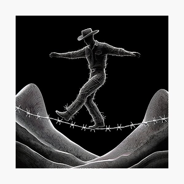 Item preview, Man of Wire on a Barbed Wire Tightrope, Ai Generated Art    designed and sold by Anna Chidiac.
