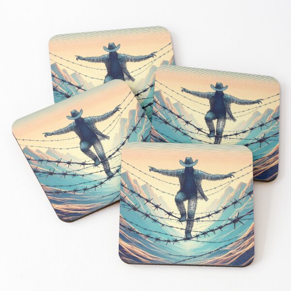 Item preview, Man of Wire on a Barbed Wire Tightrope, Ai Generated Art    designed and sold by ACC .