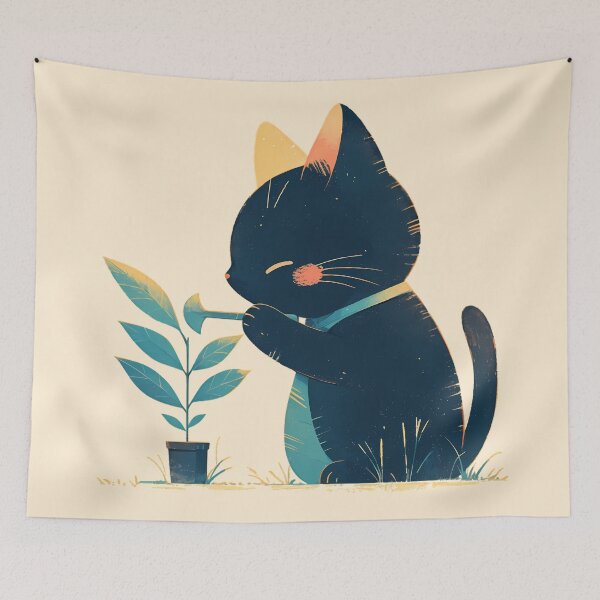 Item preview, Black kitty gardener designed and sold by WoollenLlama.