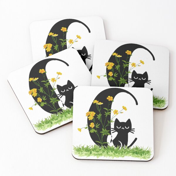 Item preview, Letter C Cat Art with Calendula designed and sold by NoveltyNookShop.