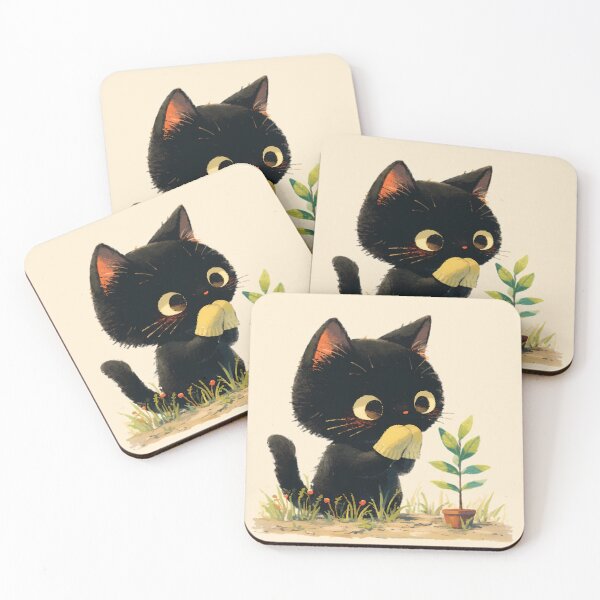 Item preview, Black kitty, the little gardener designed and sold by WoollenLlama.