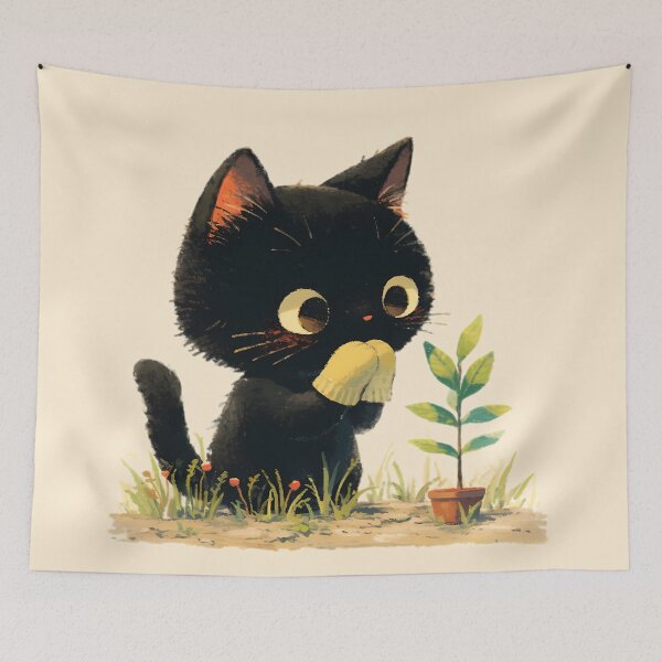Item preview, Black kitty, the little gardener designed and sold by WoollenLlama.