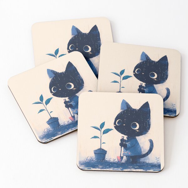 Item preview, Black kitty gardener designed and sold by WoollenLlama.