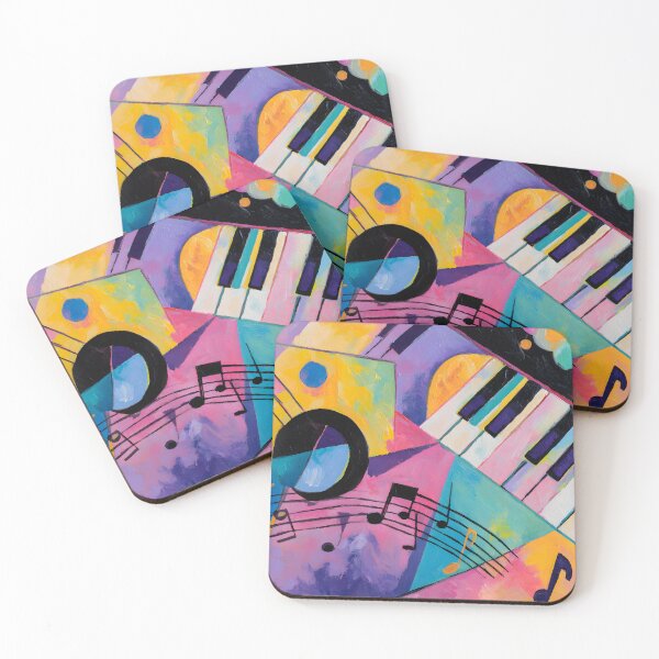 Item preview, Vibrant Abstract Composition with Piano Keys and Musical Notes Bold Geometric Shapes Evoking Rhythm designed and sold by OlfactoART Studio.