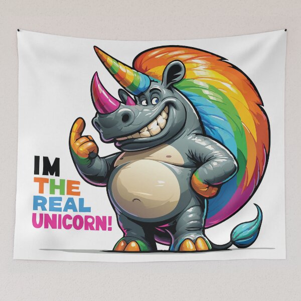 Item preview, Funny Rainbow Rhino I'm The Real Unicorn Cartoon Design designed and sold by Coowo22.