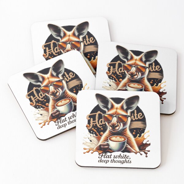Item preview, Coffee Kangaroo – Flat White and Deep Thoughts Retro Art designed and sold by JenniferCreaArte .