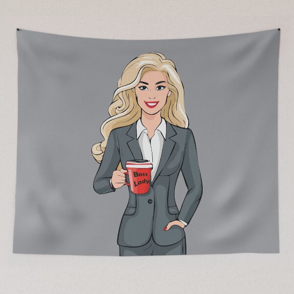 Artikelvorschau, Boss Lady Blondine mit Hosenanzug und roter Kaffeetasse entworfen und verkauft von angel-cat-22.