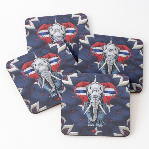Item preview, Thai Elephant Embroidery Patch Design  Red White Blue Patriotic Thailand Animal Art designed and sold by ArtDesignTp.