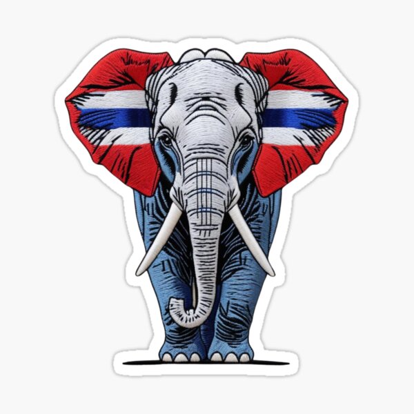 Item preview, Thai Elephant Embroidery Patch Design  Red White Blue Patriotic Thailand Animal Art designed and sold by ArtDesignTp.