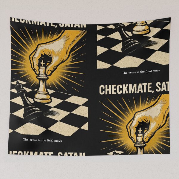 Item preview, Checkmate Satan – The Cross Was the Final Move | Bold Christian Victory Design by FaithDripStudio designed and sold by FaithDripStudio.