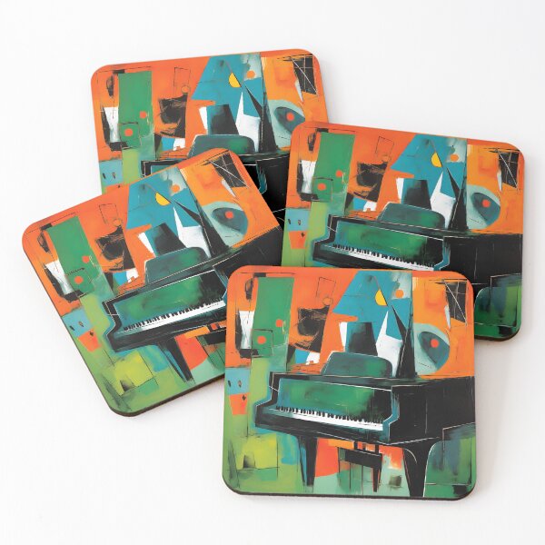 Item preview, Bold Abstract Grand Piano - Vibrant Orange Green and Blue Geometric Shapes Digital AI Generated Art designed and sold by OlfactoART Studio.