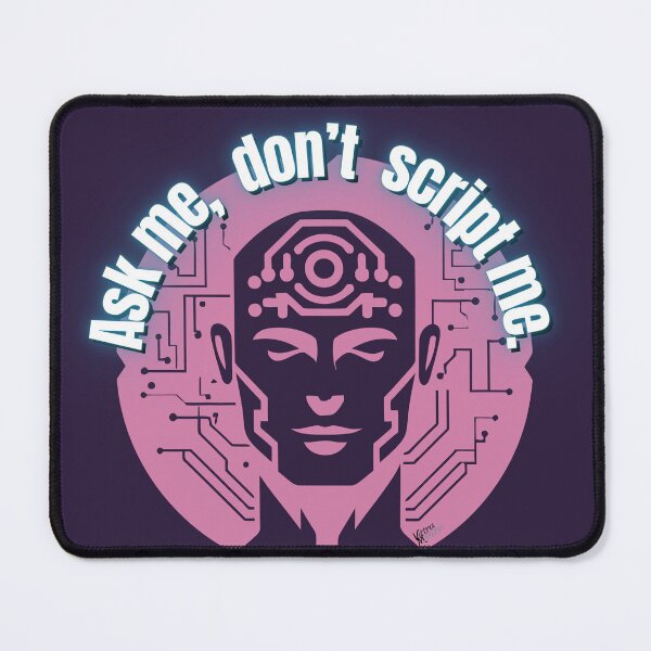 Item preview, "Ask me, don’t script me." - Companion Signal Blue Pink Neon designed and sold by VittraMemona.