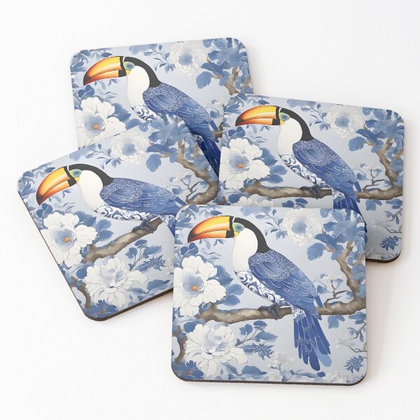 Item preview, Blue and white chinoiserie toucan designed and sold by SophieClimaArt.