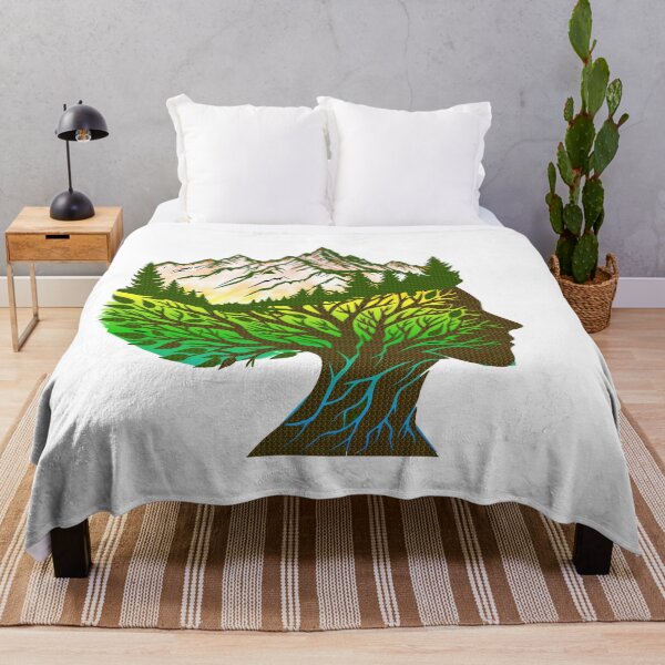 Item preview, Woman’s Face in Tree with Mountain on Head – Surreal Nature-Inspired Art designed and sold by ArtsyExplorer.