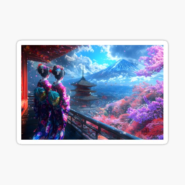 Item preview, Beautiful Geishas Overlooking Mount Fuji at Sunset designed and sold by Artessie.
