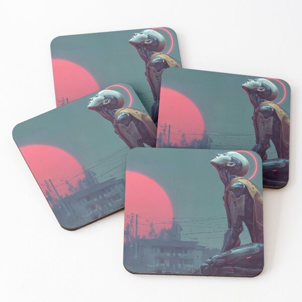 Item preview, Emotional Android Kneeling Before Red Sun in Post-Apocalyptic City designed and sold by Carlos Monteiro.