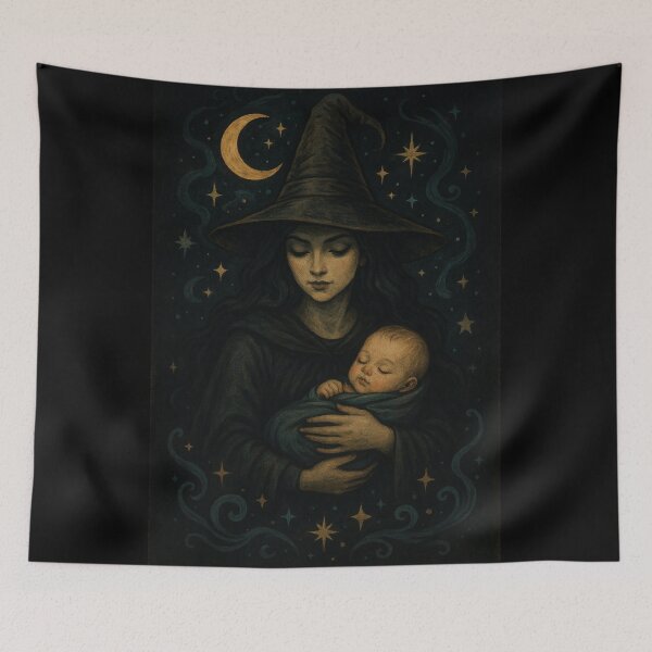 Artikelvorschau, Moon Momma – Hexenmutter hält Baby unter den Sternen entworfen und verkauft von MoonMommaMagic.