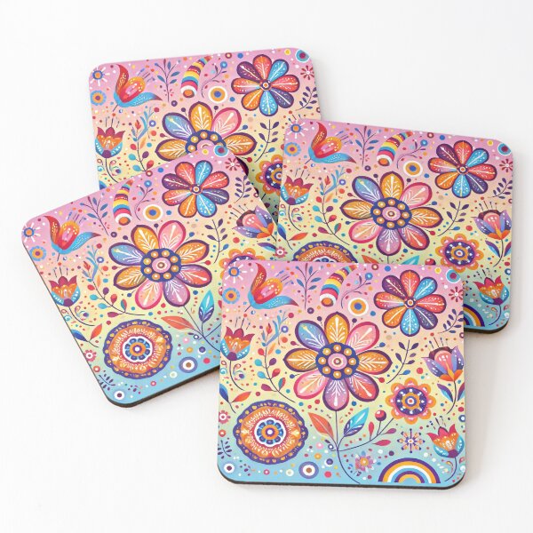 Item preview, Whimsical Rainbow Flowers - Scandinavian Folk Art by heidiannemorris © designed and sold by FOLK ART FUSION.