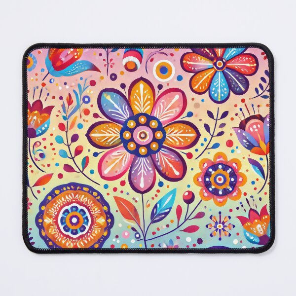 Item preview, Whimsical Rainbow Flowers - Scandinavian Folk Art by heidiannemorris © designed and sold by FOLK ART FUSION by heidiannemorris.