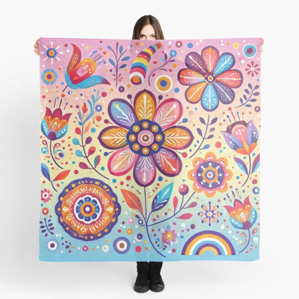 Item preview, Whimsical Rainbow Flowers - Scandinavian Folk Art by heidiannemorris © designed and sold by FOLK ART FUSION by heidiannemorris.