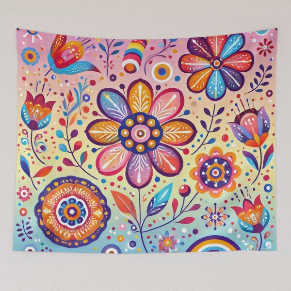 Item preview, Whimsical Rainbow Flowers - Scandinavian Folk Art by heidiannemorris © designed and sold by FOLK ART FUSION by heidiannemorris.
