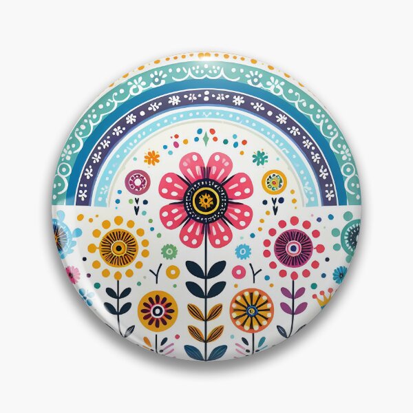 Item preview, Arching Rainbow Flowers - Scandinavian Folk Art by heidiannemorris © designed and sold by FOLK ART FUSION by heidiannemorris.
