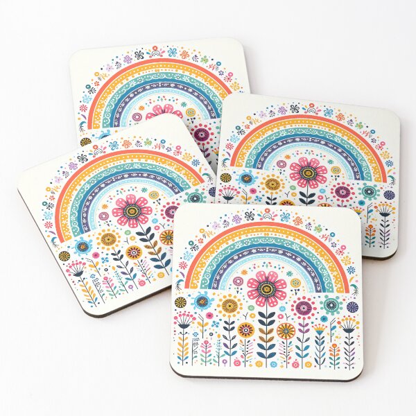 Item preview, Arching Rainbow Flowers - Scandinavian Folk Art by heidiannemorris © designed and sold by FOLK ART FUSION by heidiannemorris.