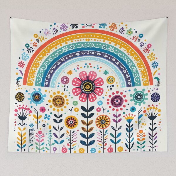 Item preview, Arching Rainbow Flowers - Scandinavian Folk Art by heidiannemorris © designed and sold by FOLK ART FUSION by heidiannemorris.