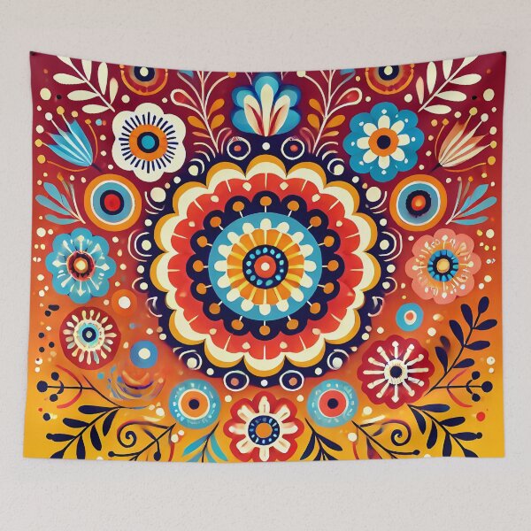 Item preview, Mandala Inspired Flowers - Scandinavian Folk Art by heidiannemorris © designed and sold by FOLK ART FUSION by heidiannemorris.