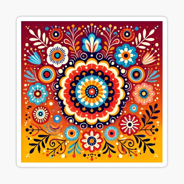 Item preview, Mandala Inspired Flowers - Scandinavian Folk Art by heidiannemorris © designed and sold by FOLK ART FUSION by heidiannemorris.