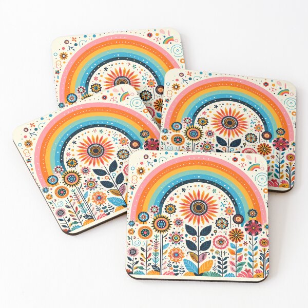 Item preview, Sunshine Rainbow Flowers - Scandinavian Folk Art by heidiannemorris © designed and sold by FOLK ART FUSION.