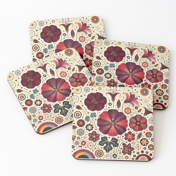 Item preview, Deep Ruby Red Floral Rhapsody - Scandinavian Folk Art by heidiannemorris © designed and sold by FOLK ART FUSION.